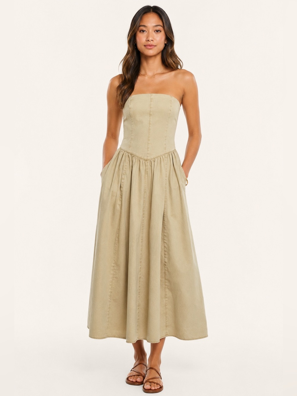 NWT Zara Tan Midi Dress Strapless